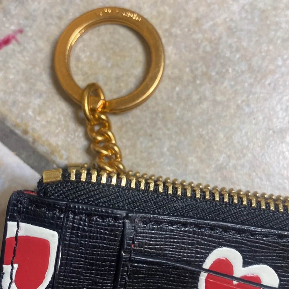 kate spade Morgan Stencil Hearts Embossed Printed Coin Card Case Wristlet Black - Picture 7 of 8